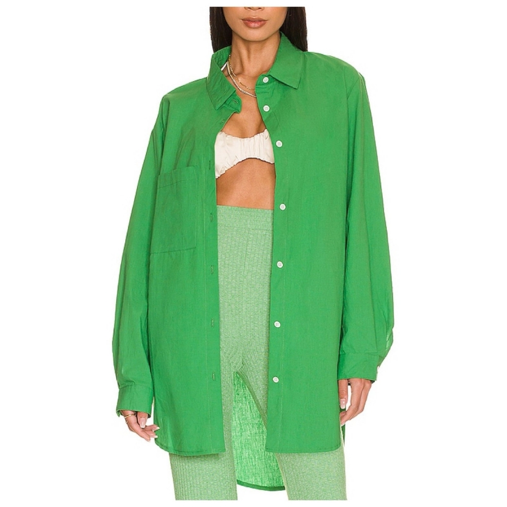 Revolve | SNDYS Bello Oversized Kelly Green Button Up Shirt Top US 6
